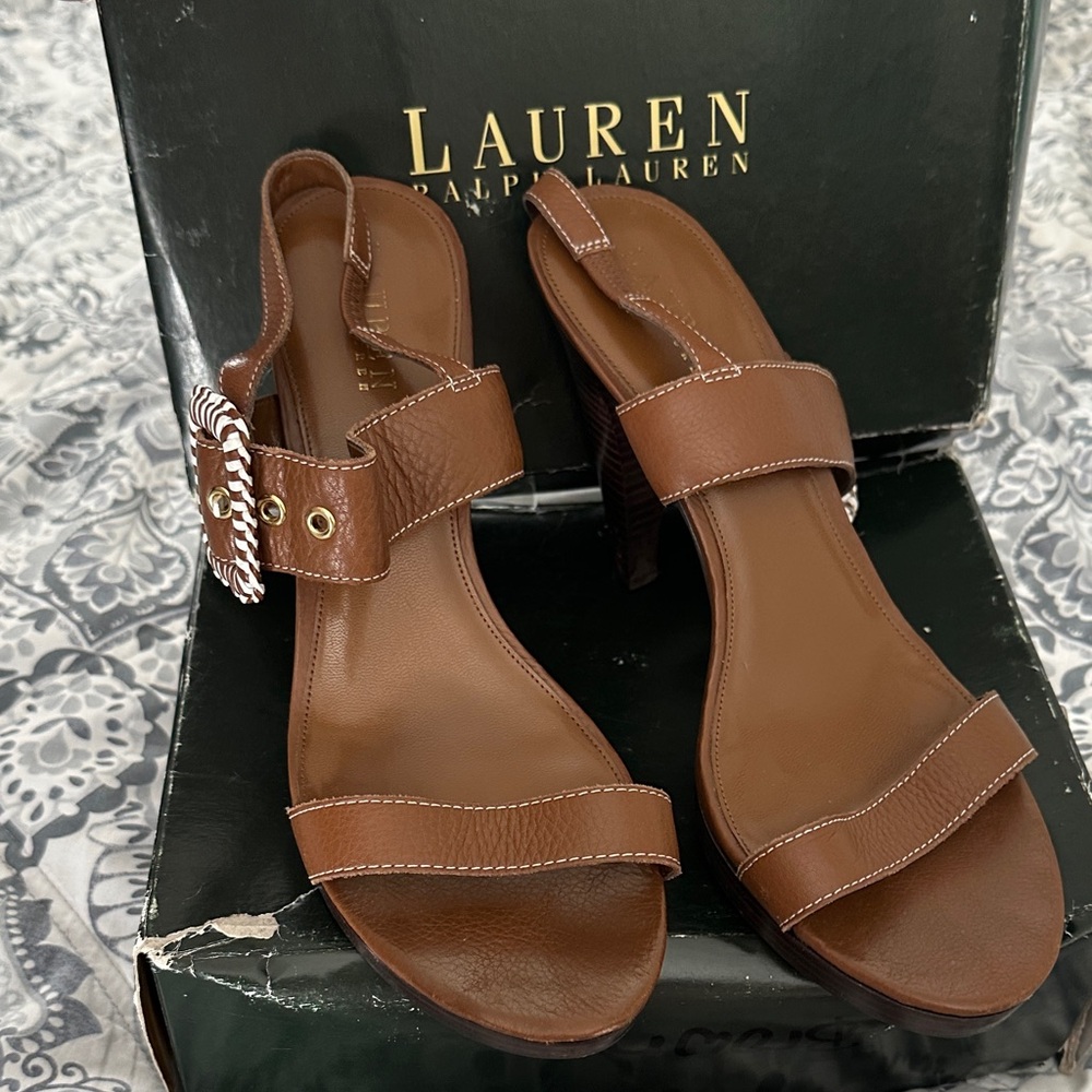 Ralph Lauren Women's Brown Leather Buckle Sandals
